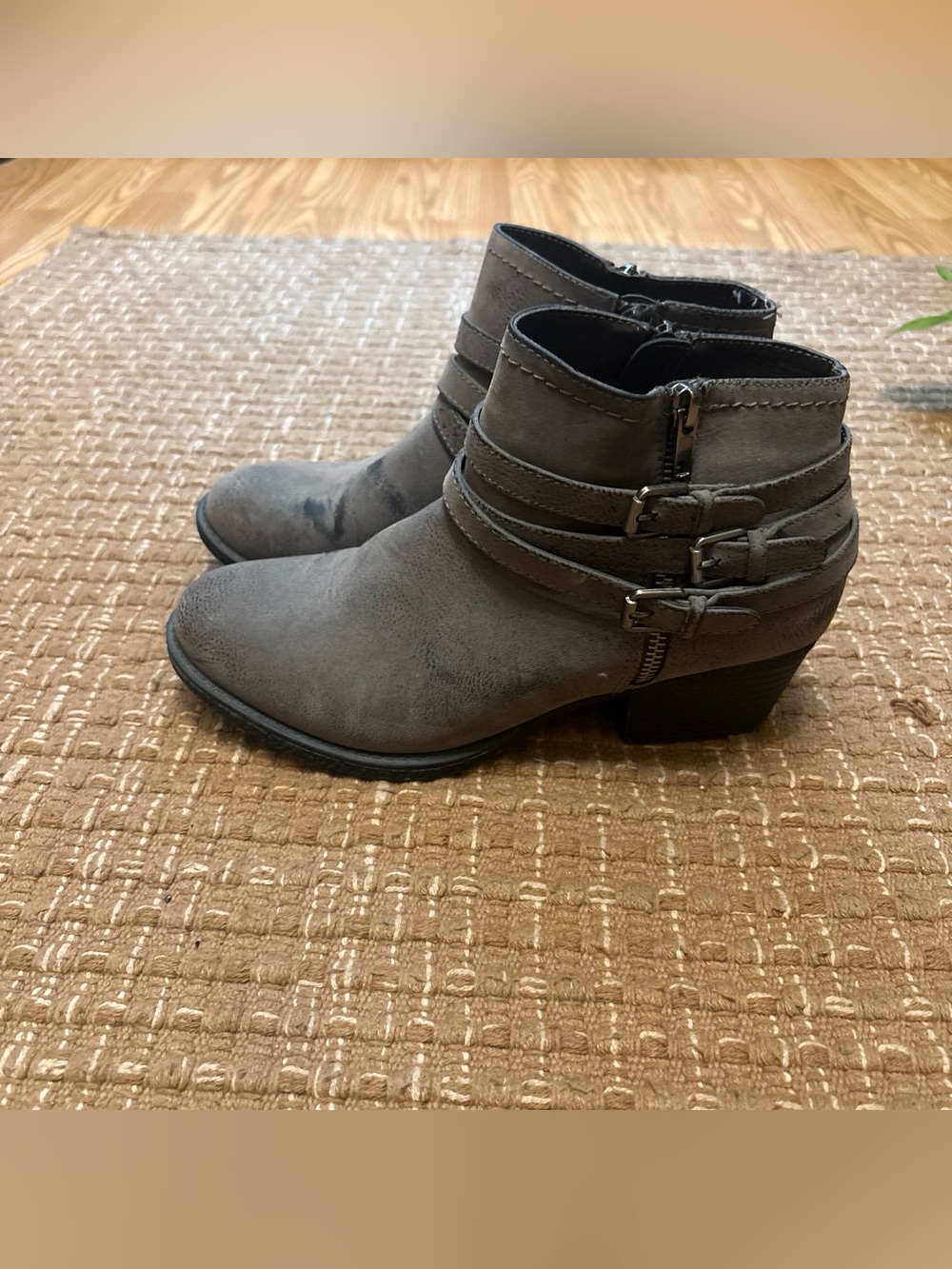 Sonoma Gray Ankle Booties with Triple Buckle Straps
